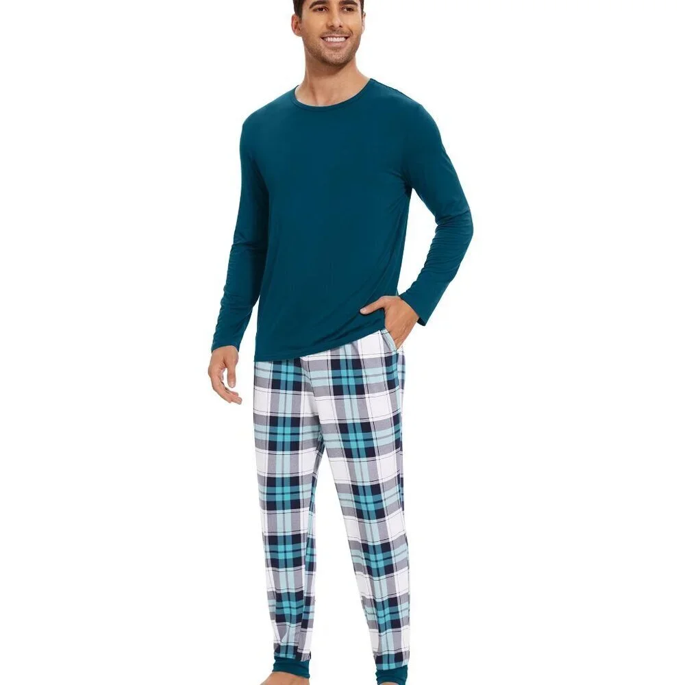 Men's Bamboo Viscose Pajama Set Super Soft Long Sleeve Sleepwear Loungewear